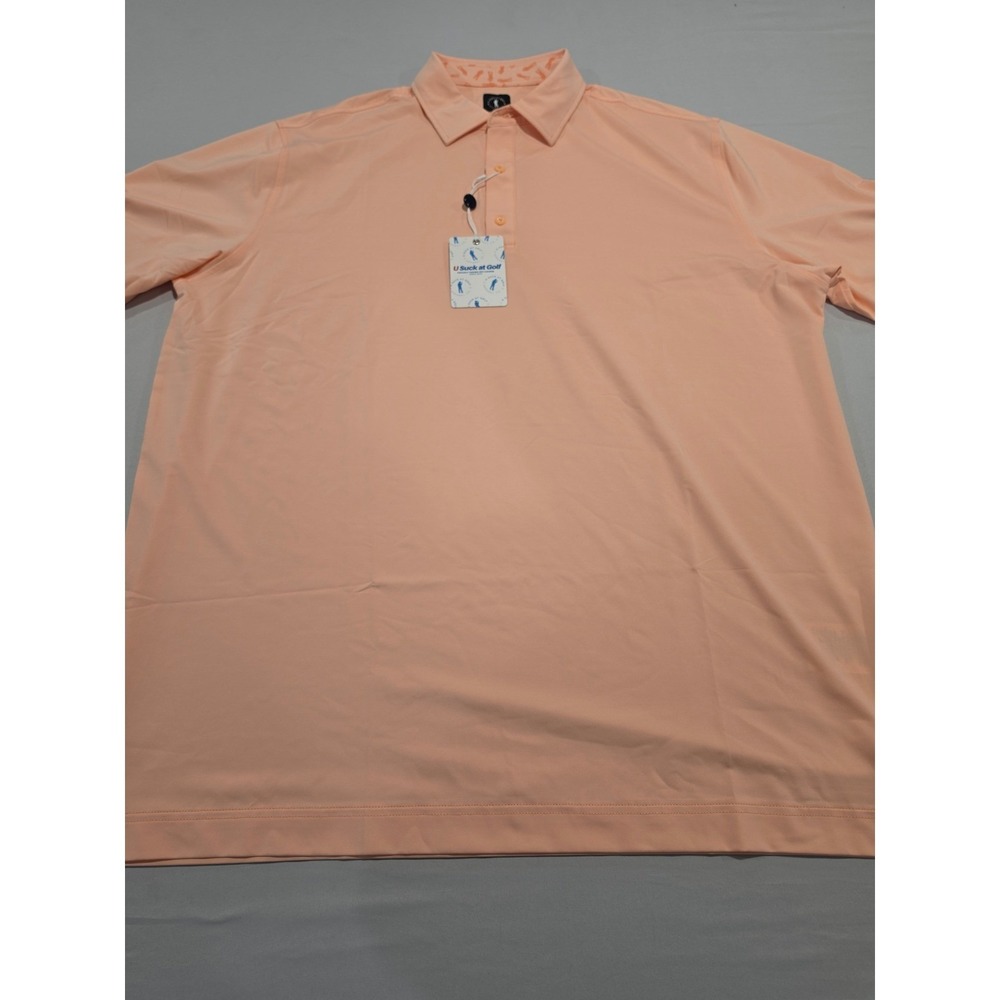 U Suck at Golf Mens 2XL Peach Performance Short Sleeve Polo Shirt NWT 0916